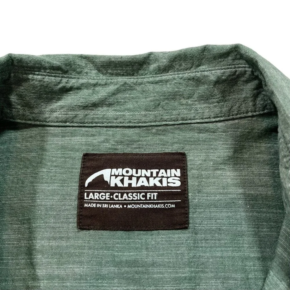 Mountain Khakis Green Button Down Phelps Short Sleeve‎ Organic Cotton Size Large